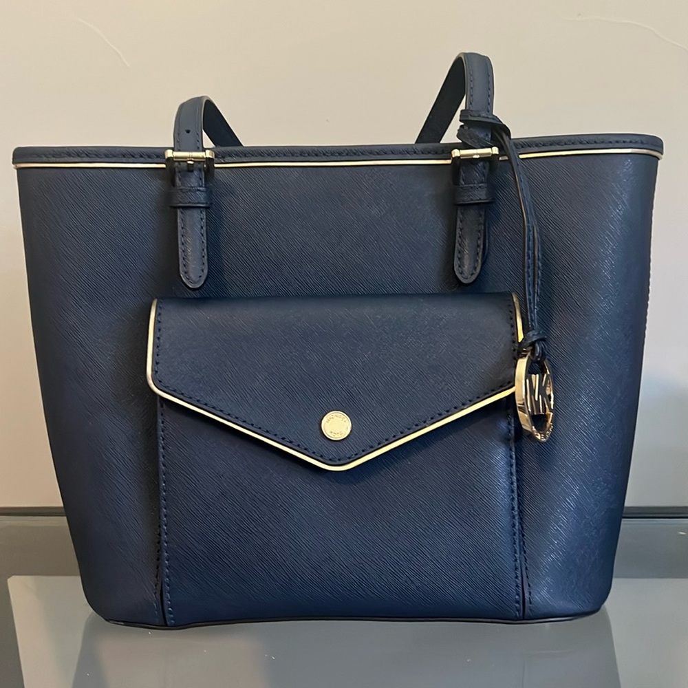 Michael Kors, Jetset, Navy Blue Purse, Saffino Leather